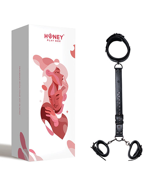 Honey Play Box | Kinky Play Box Locking Harness Collar to Wrist Restraints - Black