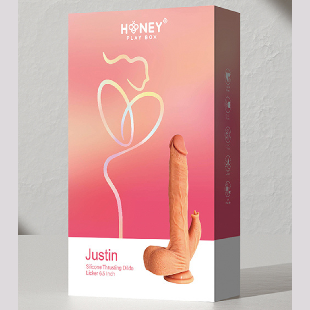 Honey Play Box | JUSTIN Silicone Thrusting Dildos Licker Suction Cup Realistic Vibrating Dildos for Sex 6.5 Inch