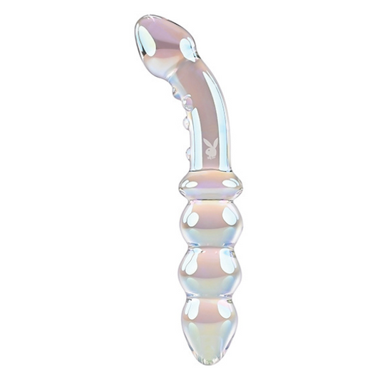 Playboy | Pleasure Jewels Double Glass Dildo w/Anal Beads - Clear