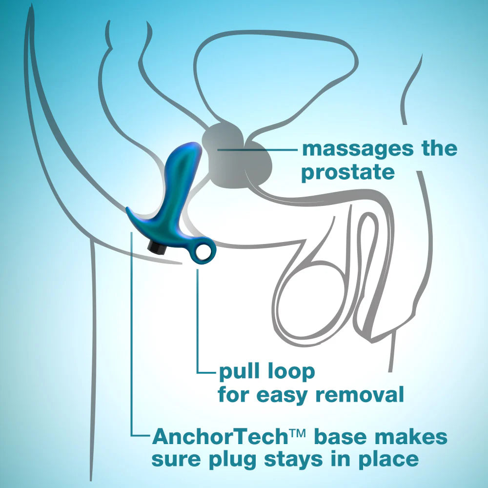 Anal Adventures Matrix By Blush® | Teleportation Plug: Curved For Prostate Massaging With Finger Loop in Lunar Blue | With Stayput™ Technology & AnchorTech™ Base