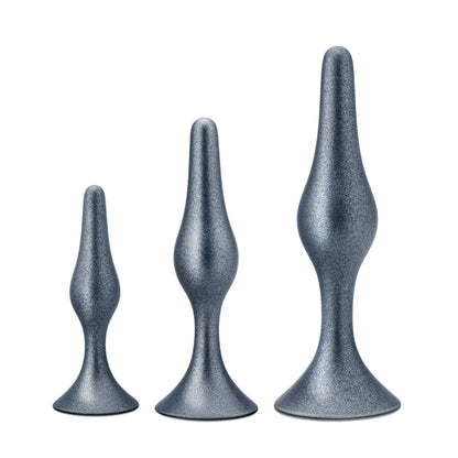 Anal Adventures Matrix By Blush® | The Genesis Plug Kit: 3 Progressing Smooth Tapered Butt Plug Kit in Stellar Silver | With Stayput™ Technology & AnchorTech™ Base