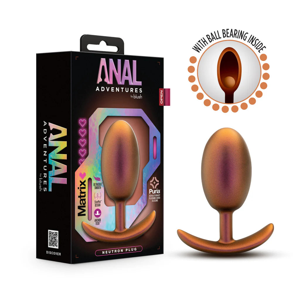 Anal Adventures Matrix By Blush® | The Neutron Plug: 4 inch Vibrating Inner Ball Butt Plug in Cosmic Copper | With Stayput™ Technology & Anchortech™ Base