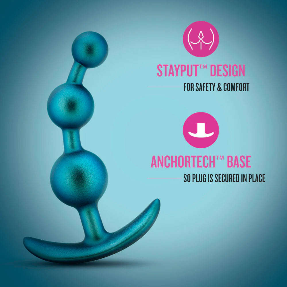 Anal Adventures Matrix By Blush® | The Gamma Plug: 5 inch Curved Beaded Butt Plug in Neptune Teal | With Stayput™ Technology & AnchorTech™ Base